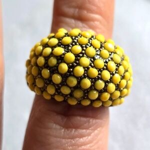 Yellow dots ring stretch dark gold tone adjustable